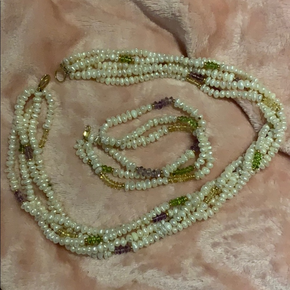 14k Vintage Geniune pearl gemstone bracelet/ Neck